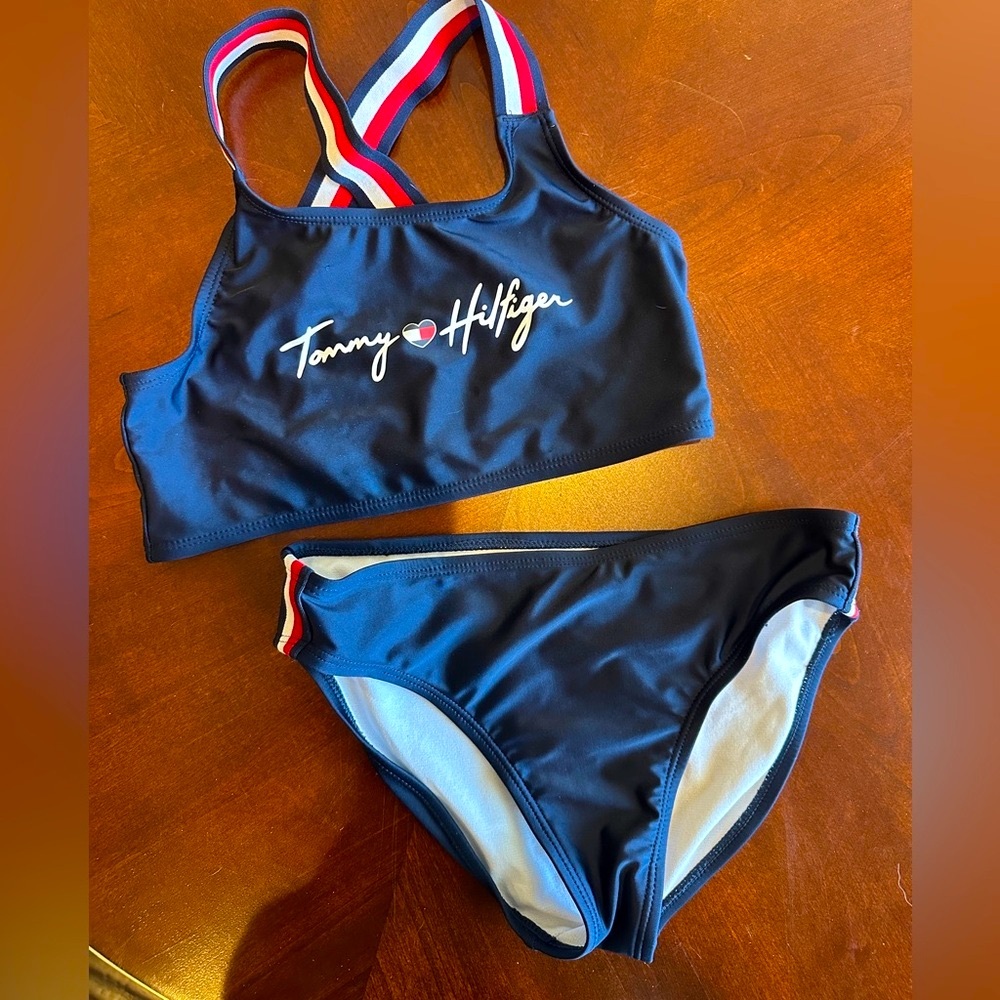 Girl’s Tommy Hilfiger Navy Bikini with Red and White Straps
